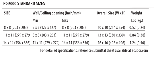 PA-3000 - Size Chart